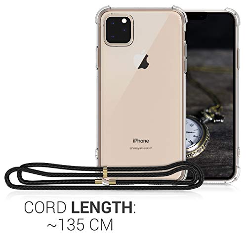 kwmobile Crossbody Case Compatible with Apple iPhone 11 Pro Max Case - Clear TPU Phone Cover w/Lanyard Cord Strap - Transparent/Black