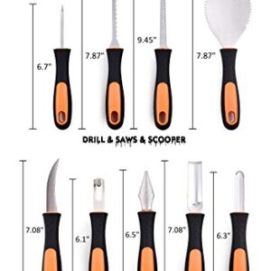 7Felicity Professional Halloween Pumpkin Carving Kit, Anti-Slip Rubber Handle, 9 Piece Stainless Steel Pumpkin Carving Tools Knife Set for Halloween DIY Decoration, with Storage Bag