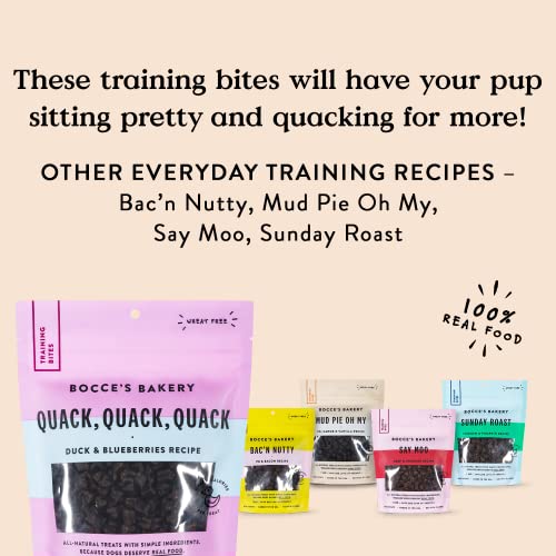 Bocce's Bakery Quack, Quack, Quack Training Treats for Dogs, Wheat-Free Dog Treats, Made with Real Ingredients, Baked in The USA, All-Natural & Low Calorie Training Bites, Duck & Blueberry, 6 oz