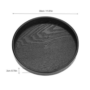 Black Wood Serving Tray, Round Shape Solid Wood Serving Tray Plate Bar Cafe Restaurant Trays(30cm)