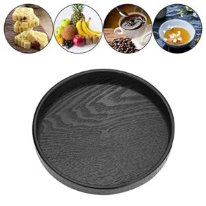 Black Wood Serving Tray, Round Shape Solid Wood Serving Tray Plate Bar Cafe Restaurant Trays(30cm)