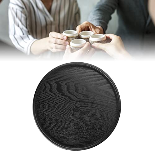 Black Wood Serving Tray, Round Shape Solid Wood Serving Tray Plate Bar Cafe Restaurant Trays(30cm)