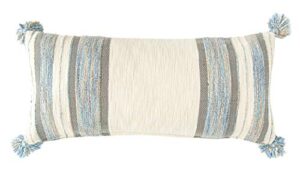 creative co-op blue, grey & cream striped cotton blend lumbar tassels pillows, 1 count (pack of 1)