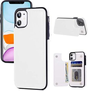 joyaki iphone 11 wallet case with card holder,premium pu leather kickstand card slots case with a free screan protector,double magnetic clasp and durable shockproof cover for iphone11(6.1")-white