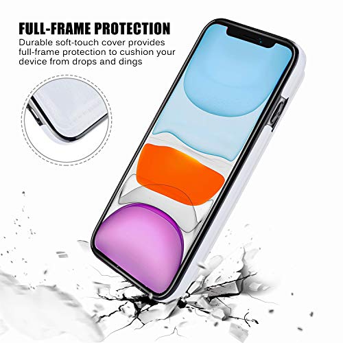 JOYAKI iPhone 11 Wallet Case with Card Holder,Premium PU Leather Kickstand Card Slots Case with a Free Screan Protector,Double Magnetic Clasp and Durable Shockproof Cover for iPhone11(6.1")-White