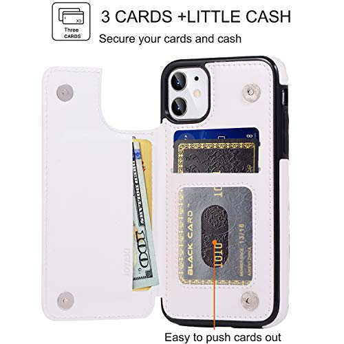 JOYAKI iPhone 11 Wallet Case with Card Holder,Premium PU Leather Kickstand Card Slots Case with a Free Screan Protector,Double Magnetic Clasp and Durable Shockproof Cover for iPhone11(6.1")-White