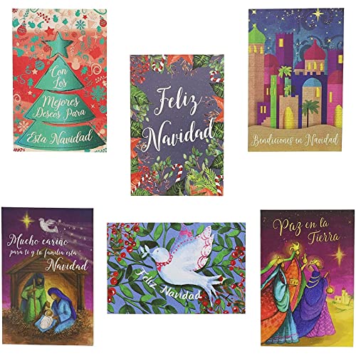 Sustainable Greetings Feliz Navidad Christmas Cards Assortment with Envelopes, 6 Festive Designs (4 x 6 In, 48 Pack)