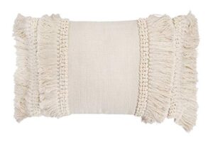 creative co-op creative co-op cotton and chenille woven lumbar pillow with fringe, cream
