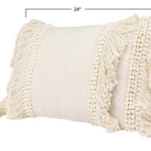 Creative Co-Op Creative Co-Op Cotton and Chenille Woven Lumbar Pillow with Fringe, Cream