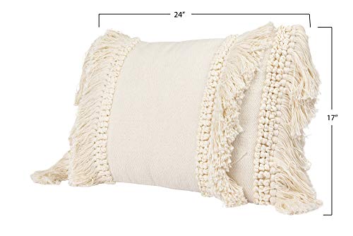 Creative Co-Op Creative Co-Op Cotton and Chenille Woven Lumbar Pillow with Fringe, Cream