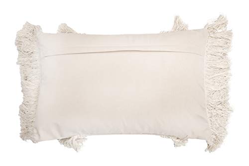 Creative Co-Op Creative Co-Op Cotton and Chenille Woven Lumbar Pillow with Fringe, Cream