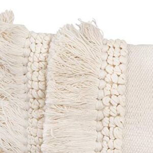 Creative Co-Op Creative Co-Op Cotton and Chenille Woven Lumbar Pillow with Fringe, Cream