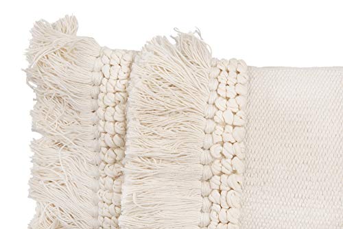 Creative Co-Op Creative Co-Op Cotton and Chenille Woven Lumbar Pillow with Fringe, Cream