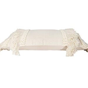 Creative Co-Op Creative Co-Op Cotton and Chenille Woven Lumbar Pillow with Fringe, Cream