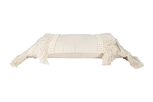 Creative Co-Op Creative Co-Op Cotton and Chenille Woven Lumbar Pillow with Fringe, Cream