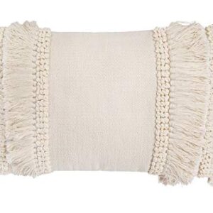 Creative Co-Op Creative Co-Op Cotton and Chenille Woven Lumbar Pillow with Fringe, Cream