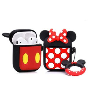 zahius airpods silicone case cool cover compatible for apple airpods 1&2 [cartoon series][designed for kids girl and boys](2pack minnie/mickey)