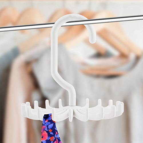 Tie Rack, Scarves Hanger, 360° Rotatable Tie Rack Belt Scarves Hook Hanger Holder Organizer(White)