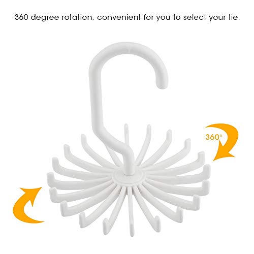 Tie Rack, Scarves Hanger, 360° Rotatable Tie Rack Belt Scarves Hook Hanger Holder Organizer(White)