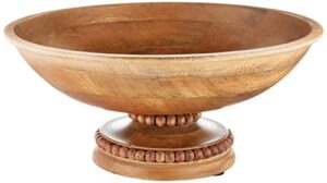 mud pie brown beaded wood pedestal bowl 6" x 14" dia
