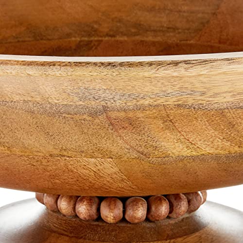 Mud Pie Brown Beaded Wood Pedestal Bowl 6" x 14" dia