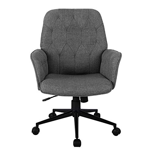 Techni Mobili Executive Modern Upholstered Tufted Office Chair with Arms, Regular, Grey