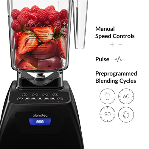 Blendtec Classic 575 Blender, 90 oz WildSide+ Jar, Spoonula Spatula, and Recipe Book Bundle - Black