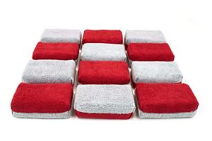 autofiber thick [saver applicator terry] ceramic coating applicator sponge | 12 pack | with plastic barrier to reduce product waste. (red/gray)