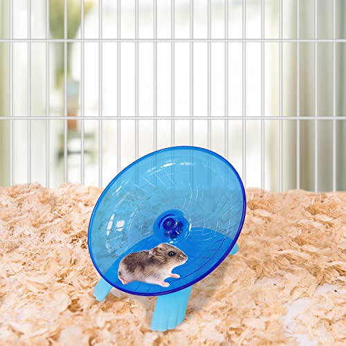 Wontee Hamster Flying Saucer Silent Running Exercise Wheel for Gerbil Rat Mouse Hedgehog Small Animals (Blue)