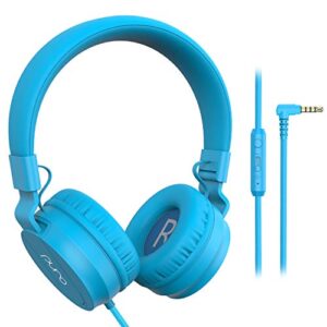 puro sound labs purobasic volume limiting wired headphones for kids, boys, girls 2+ foldable & adjustable headband w/microphone, compatible with ipad, iphone, android, pc & mac, blue