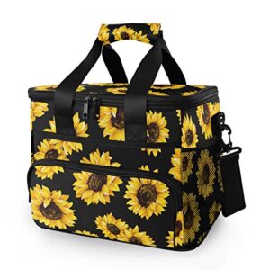 jumbear 15l leakproof reusable insulated cooler lunch bag office work picnic hiking beach lunch box organizer with adjustable shoulder strap, black sunflower
