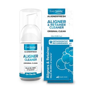 eversmile alignerfresh original clean - alignerfresh cleaning foam for invisalign & clear trays/aligners. cleans, kills bacteria, whitens teeth & fights bad breath (2 pack - 25 ml)