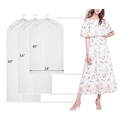 Kntiwiwo Garment Bags Dress Bag for Storage 60 inches Dust-Proof Suit Protector Cover Bag with Zipper for Long Dresses, Suit, Coat Closet Clothes Storage, Set of 12