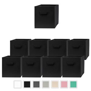 pomatree storage cubes - 11 inch cube storage bins (9 pack) | foldable cubby organizer bin for closet, clothes and toys | 2 reinforced handles | fabric basket bin (black)