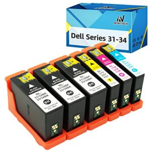 intactech 6 pack compatible dell series 31 32 33 34 ink cartridges work for dell v525w v725w printer (3 black, 1 cyan, 1 magenta, 1 yellow)