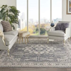 nourison concerto vintage grey/ivory 8'10" x 11'10" area -rug, easy -cleaning, non shedding, bed room, living room, dining room, kitchen (9x12)