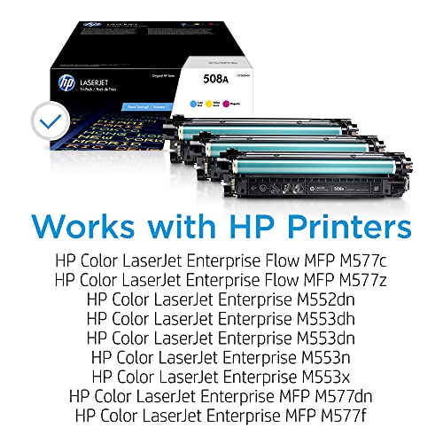 Original HP 508A Cyan, Magenta, Yellow Toner Cartridges (3-pack) | Works with HP Color LaserJet Enterprise M552, M553, HP Color LaserJet Enterprise MFP M577 Series | CF360AM