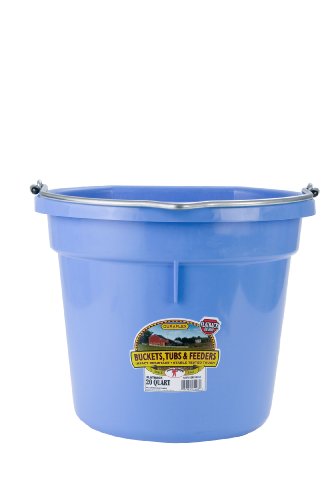 Plastic Animal Feed Bucket (Berry Blue) - Little Giant - Flat Back Plastic Feed Bucket with Metal Handle (20 Quarts / 5 Gallons) (Item No. P20FBBERRYBL6)