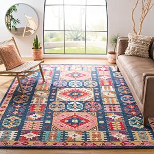 safavieh aspen collection 8' x 10' blue / red apn518m handmade boho wool area rug