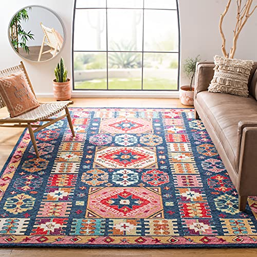 SAFAVIEH Aspen Collection 8' x 10' Blue / Red APN518M Handmade Boho Wool Area Rug