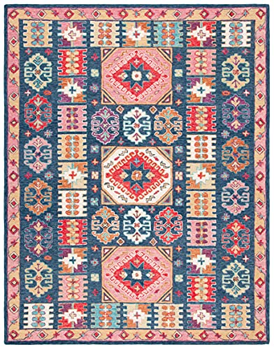 SAFAVIEH Aspen Collection 8' x 10' Blue / Red APN518M Handmade Boho Wool Area Rug