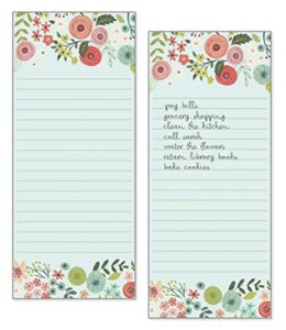 set of 2- teal/coral flowers list pad, notepad, shopping list with attachable magnet