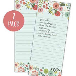 Set of 2- Teal/Coral Flowers List Pad, Notepad, Shopping List with Attachable Magnet