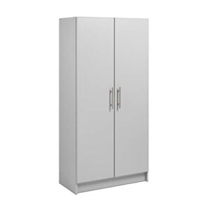 prepac elite 2 door standing storage cabinet, 16" d x 32" w x 65" h, light gray