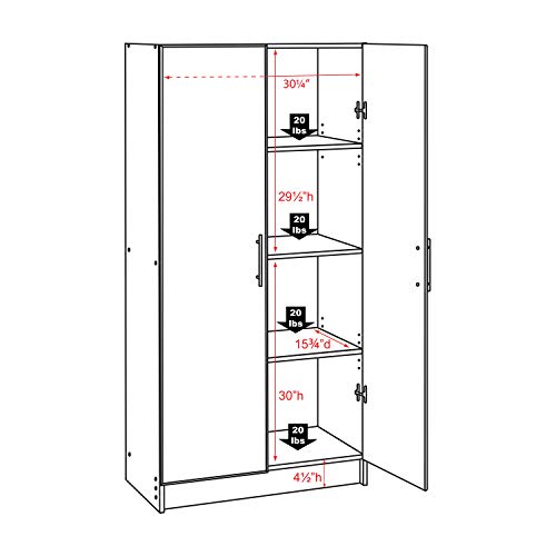 Prepac Elite 2 Door Standing Storage Cabinet, 16" D x 32" W x 65" H, Light Gray