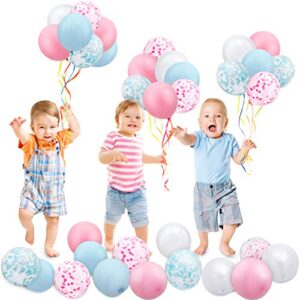 60 Pieces 12 Inch Gender Reveal Pink Blue Balloons Confetti Balloons Pastel Balloons for Wedding Baby Shower Birthday Party Supplies