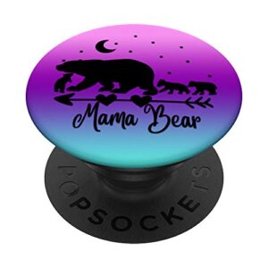 black mama bear and three cubs on teal purple pink ombre popsockets swappable popgrip