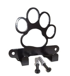 dog leash hook hanger. dog paw. gloss black color. made in usa. solid steel. screws included.