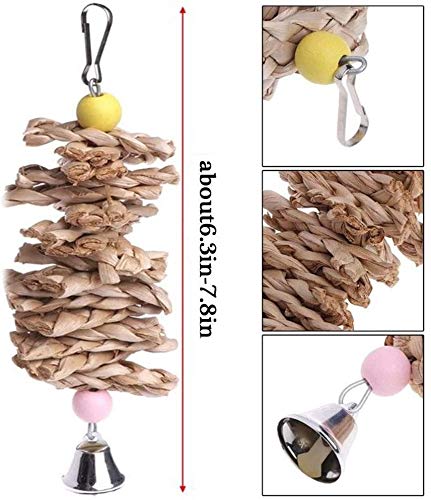 Parrot Toys Chewing Bird Toy Cuttle Bone Beak Grinding Cage Hanging Bell Toys for African Greys Amazon Conure Eclectus Budgies Parakeet Cockatiel Hamster Chinchilla Rabbit, 3 Pack