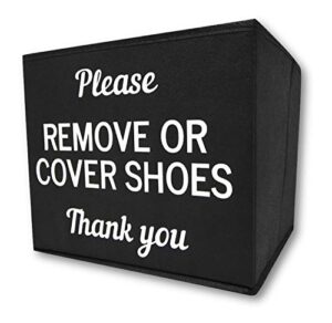 re goods shoe covers box - real estate agent supplies , disposable shoe bootie holder for realtor listings and open houses , please cover or remove shoes bin , shoe bootie basket